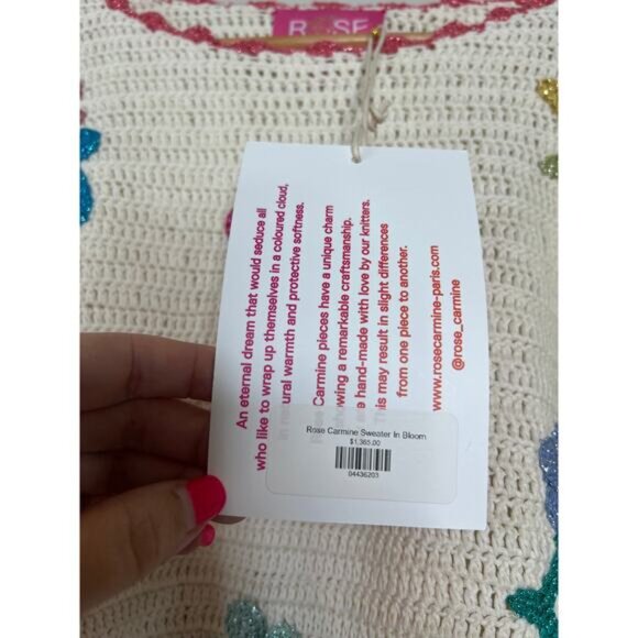 NWT Rose Carmine Sweater Bloom Scalloped Crochet Embroidered Top Cream Size: M - Picture 5 of 8